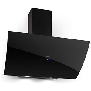 Klarstein Annabelle - Cappa Aspirante a Parete, Cappa da Cucina, Aspirazione o Ricircolo, 3 Livelli, fino a 650 m³/h, Vetro, Acciaio Inox, Panello Touch, Timer, 90 cm, Nero