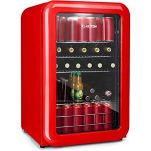 KLARSTEIN Frigorifero PopLife mini bar, frigorifero retrò, 0-10°C, solo 39 dB, 115 L, ecologico, porta a doppio vetro, design retrò, rosso
