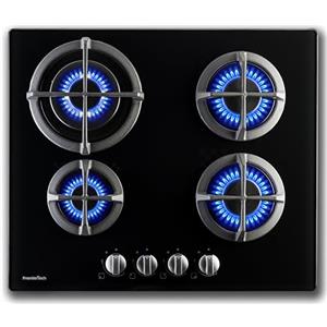 PremierTech Piano Cottura a Gas in Vetro Nero, 4 Fuochi, 60cm, Predisposto Metano e Kit Ugelli GPL Inclusi, Manopole in Alluminio, Supporti in Ghisa Professionali, Da Incasso 56x48cm, PC4G60V