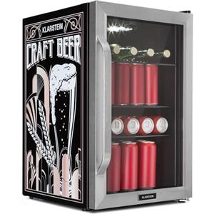 KLARSTEIN Frigorifero 70L, Mini frigo silenzioso con ripiani rimovibili, porta in vetro e LED, Adatto all'uso esterno, 0-10°C