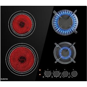 Klarstein Piano Cottura a Gas 4 Fuochi, Incasso in Vetroceramica e Inox, Potenza 6.4kW, Piano Cottura Elettrico 4 Fuochi Integrato