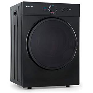 Klarstein Jet Set - Asciugatrice a Evacuazione, 1020W, Verticale/Incasso, Classe C, 3 Kg, Asciugatura ad Aria, Selezione Calore, Timer, Compatta: 49x69x47,5 cm (LxHxP), Cestello Acciaio Inox, Nero