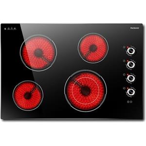 Karienvir Piano Cottura Vetroceramica 4 Fuoch con Manopola, Vetroceramica Incasso 77cm, Piano Cottura Elettrico con Zona di espansione, Comando a distanza, 9 livelli di potenza