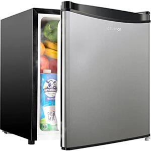 Upstreman Mini Frigo bar con congelatore, 46L, Silenzioso,Porta reversibile,Termostato Regolabile, Risparmio Energetico, Frigorifero Piccolo da camera, ufficio,Hotel, Acciaio Inox -FR17