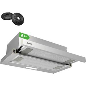 CIARRA AWS6906D A++ - Cappa aspirante 60 cm, 370 m³/h con filtro ai carboni attivi CBCF002X2 integrato piatto da incasso cappa aspirante in argento