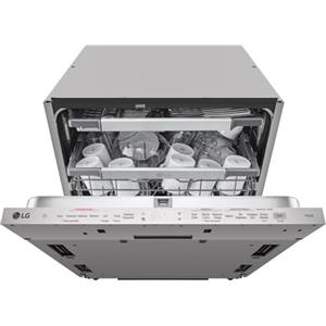 LG QuadWash DB475TXS Lavastoviglie da Incasso, a Scomparsa Totale, Serie 4, Classe A, 14 Coperti, 4 Bracci Irroratori, Vapore, Cerniere Sliding, Apertura Automatica, 3° Cestello, Wi-Fi, Acciaio