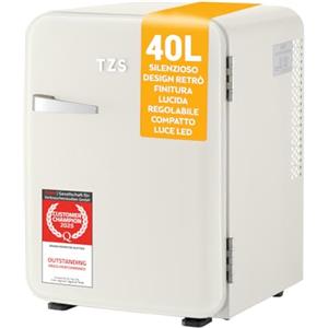 TZS First Austria - Mini Frigorífico Retro 40L silencioso - Pequeño Minifrigo diseño vintage con luz interior y 2 compartimentos de puerta - Minibar para camping, oficina, dormitorio y hotel - Crema