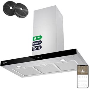 CIARRA CBCS9102 Classe A+++ Cappa Aspirante 90 cm - 650m³/h -Controllo Touch & WiFi - 4 Velocità con Booster - Filtro a Carbone CBCF003 Incluso