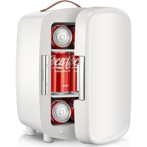 FOHERE Mini Frigo, 10 Litri/12 Lattine Frigorifero Piccolo Portatile, 220-240 V AC/DC, per camera da letto, cura della pelle, bevande, ufficio, dormitorio e auto, Bianco