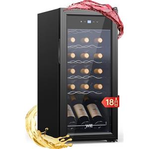 WIE Cantina Vino, 18 Bottiglie Cantinetta Vini, Cantina Frigo per Vino, Cantinetta Vino Refrigerata con Vetri Anti UV, Controlli Touch, Display LED, Ripiano Rimovibile, Basso Rumore, 5-18℃, 53L