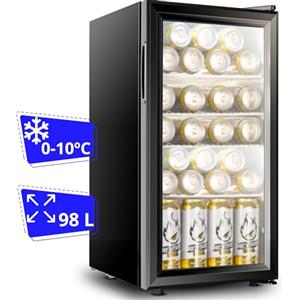 Cassary Mini frigo da camera da 35/52L (temperatura da 0 a 10ºC). Minifrigorifero da camera silenzioso a basso consumo con porta in vetro. Frigo vetrina per bibite, snacks, cosmetici. (98 litri)