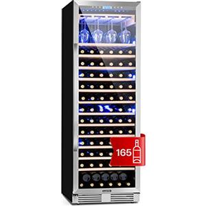 Klarstein Vinovilla Grande - Frigorifero per vino, 425 l, 165 bottiglie, 13 ripiani, Touch Control, Luci LED selezionabili in 3 colori, Porta bicchieri di vino, Temperatura regolabile, Nero
