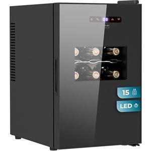 Cecotec Cantinetta Vino Bolero GrandSommelier 1550 CoolCrystal. 15 Bottiglie, Termoelettrica, Silenziosa 35dB, Temperatura 5-18ºC, Pannello Touch, LED Interno, Eco-Friendly, Design Elegante e Moderno