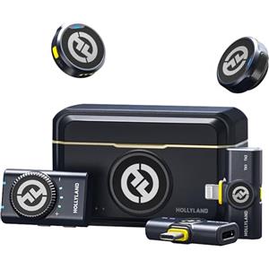 HollyView Hollyland Lark M2 Combo (2TX+3RX) Microfono Lavalier Wireless per Fotocamera, iPhone, Android, PC, 300m, 48kHz/24 bit, Hi-Fi Audio, ENC Anti-rumore, 40H, Microfono Lavalier per Livestream Vlog - Nero
