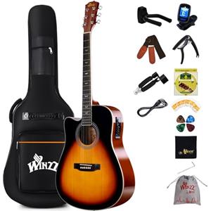 Winzz 4/4 Chitarra Elettroacustica, Set di Chitarra Occidentale Mancino, Principianti Adulti, Chitarra Acustica 41 Pollici con Equalizzatore a 4 Bande (Dreadnought, Sunburst Lucido)