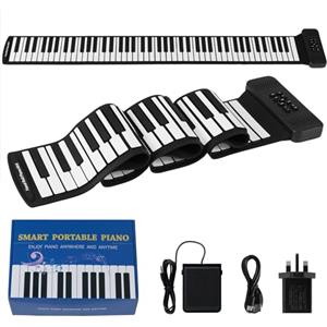 COSTWAY Tastiera Elettrica Arrotolabile a 88 Tasti, Pianoforte Portatile con 128 Ritmi, 128 Suoni e 14 Demo, Pianoforte Digitale Pieghevole con Pedale Sustain, per Principianti Bambini