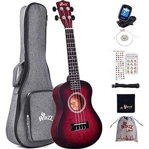 Winzz Ukulele Concerto 23 Pollici Rosso, Ukulele Principiante Set per Adulti Bambini, Design Unico..