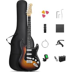 DONNER DST-80 E-Guitar Set Completo per Principianti da 39" con Amplificatore, Pickup SSS Classico, Include Gig Bag, Accordatore, Capotasto, Cinghia, Plettri e Lezioni Online Gratuite