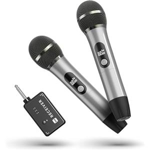 ECHOMUSSY Microfono Wireless, Microfono con Connessione Chip Uno a Uno, Durata 40 Ore, Ricezione a Distanza di 200 Piedi, Microfono karaoke a Tubo Semi-Metallico Per Canto, Registrazione Video, Youtube(Grigio)