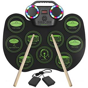 Bonvvie Batteria elettronica Kit, Bonvvie batteria a rullo digitale ricaricabile portatile con 9 pad, MIDI, DTC, altoparlanti incorporati, ideale per bambini, studenti, principianti, appassionati