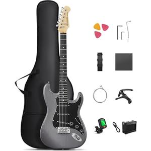 DONNER DST-80 E-Guitar Set Completo per Principianti da 39" con Amplificatore, Pickup SSS Classico, Include Gig Bag, Accordatore, Capotasto, Cinghia, Plettri e Lezioni Online Gratuite