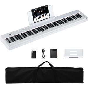 COSTWAY Pianoforte Digitale a 88 Tasti, Tastiera Elettrica per Principianti con 380 Timbri, 128 Ritmi e 88 Demo, Pianola Tastiera Portatile e Leggera con Borsa da Trasporto (Bianco)