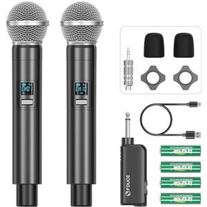 FDUCE W60 Wireless Microphone,Dynamic Lightweight UHF Microphone,Rechargeable Receiver with Volume Adjust Button,for Karaoke,Wedding,Party,Church,Lecture (200ft)
