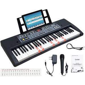 Funtaki Pianoforte digitale portatile a 61 tasti, pianoforte elettronico con tasti illuminati e supporto musicale, mini tastiera per bambini e adulti, tastiera digitale Nero