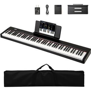 KOMFOTTEU Pianoforte digitale a 88 tasti, tastiera per pianoforte con 380 suoni, 128 ritmi, 88 demo, MIDI, pedale, pianoforte elettrico portatile con supporto per musica, borsa da trasporto (nero)