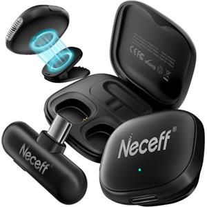 Neceff Echo Air 2 Microfono Lavalier Wireless per iPhone & Android, Mini Microfono con Cancellazione AI del Rumore, 48kHz/24Bit, 32H Batteria, Clip Magnetica, Ideale per Vlog, TikTok & Podcast (USB-C)