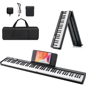 KOMFOTTEU Pianoforte Digitale 88 Tasti Pieghevole, Tastiera Elettronica Multifunzionale con Pedale Sustain per Principianti, Pianola Portatile con Borsa per Pianoforte (Nero)