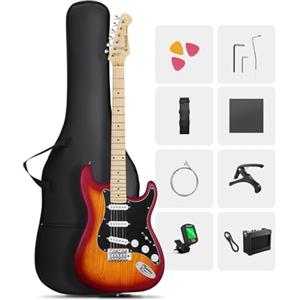 DONNER DST-80 E-Guitar Set Completo per Principianti da 39" con Amplificatore, Pickup SSS Classico, Include Gig Bag, Accordatore, Capotasto, Cinghia, Plettri e Lezioni Online Gratuite