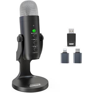 zealsound Microfono wireless,microfono USB per *Phone/PC/iPad/Android Phone-microfoni da tavolo a condensatore senza fili con monitoraggio dell'eco muto, Bluetooth 2,4 GHz per Podcast/ASMR/Video