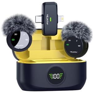 YEJATA Microfono wireless 2 in 1 per iPhone e Android, mini microfono a riduzione del rumore con custodia di ricarica da 40 ore, clip magnetica per colloqui, 25 metri