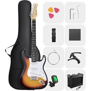 DONNER DST-80 E-Guitar Set Completo per Principianti da 39" con Amplificatore, Pickup SSS Classico, Include Gig Bag, Accordatore, Capotasto, Cinghia, Plettri e Lezioni Online Gratuite