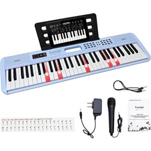 Funtaki Pianoforte elettronico a 61 tasti per adulti con tasti luminosi, pianoforte digitale a 61 tasti compatti - perfetto pianoforte per principianti blu
