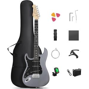DONNER DST-80 Mancino E-Guitar Set Completo per Principianti da 39" con Amplificatore, Pickup SSS Classico, Include Gig Bag, Accordatore, Capotasto, Cinghia, Plettri e Lezioni Online Gratuite