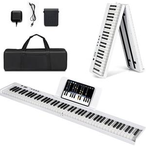 KOMFOTTEU Pianoforte Digitale 88 Tasti Pieghevole, Tastiera Elettronica Multifunzionale con Pedale Sustain per Principianti, Pianola Portatile con Borsa per Pianoforte (Bianco)
