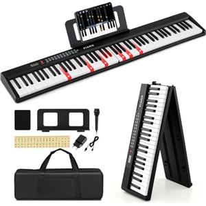 COSTWAY Pianoforte Digitale 88 Tasti, Tastiera Elettronica con 1000 Ritmi, 1000 Timbri, 150 Canzoni, Pianoforte Elettronica Pieghevole con Doppi Altoparlanti, MP3/USB/MIDI, per Principianti Bambini