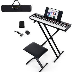 KOMFOTTEU Pianoforte Digitale 61 Tasti Semi-Ponderati, Tastiera Musicale con Supporto e Sgabello, Digial Piano con Tasti Semi-Pesati, Funzione Audio MIDI Wireless, Leggio, Pedale di Sustain e Borsa