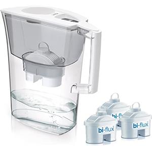 LAICA Prime Line Caraffa Filtrante - Grande Capacità di 3L - Bianca - Timer Digitale - 3 Filtro bi-flux Inclusi, Preserva i Sali Minerali Utili all'Organismo e Riduce Cloro - Made in Italy