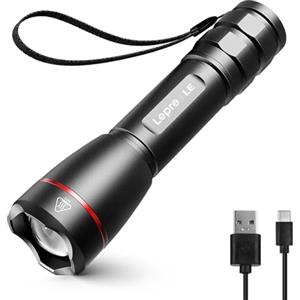 Lepro Torcia LED Ricaricabile USB,Torcia LED Potente Professionale IPX4 Impermeabile,Super Luminoso Zoomabile 5 Modalità di Illuminazione,15000Lux Portatile Torcia Militare,Torcia Campeggio