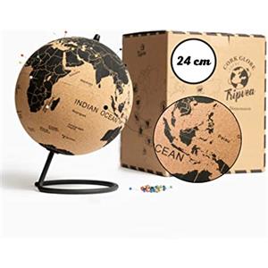 TRIPVEA® mappa del mondo - Globo terrestre in sughero (Globo in sughero 24 cm) - Decorazione perfetta per il tuo ufficio - Idea regalo per adulti e bambini