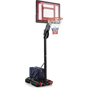 COSTWAY Canestro da Basket da Esterno ed Interno, Canestro da Basket Regolabile a 10 Livelli e Portatile, con Tabellone da 82cm, 2 Ruote e Borsa, per Tutte le Condizioni Atmosferiche