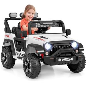 RELAX4LIFE Macchina Elettrica per Bambini 12 V con Telecomando,Porta USB, Musica e Luci, Avvio lento, 3 Velocità Regolabile 3-6 km/h, per 3 Anni+, Carico 30 kg,Avanti/Indietro/Destro/Sinistra (BIANCO)