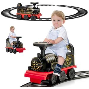 RELAX4LIFE 2 in 1 Macchina Elettrica per Bambini e Trenino Elettrico per Bambini con 16 Pezzi di Binari, Musica, Luci, Pedali Retrattili, 2 Anni+ (ROSSO)