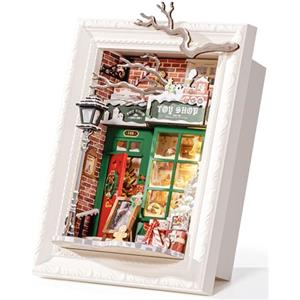 Rolife Casa delle Bambole Kit Modello di Natale per Adulti da Costruire Puzzle 3D in Legno Casa delle Bambole Miniatura Decorazione da Parete per la Casa Regalo di Natale (Negozio di Babbo Natale)