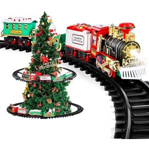 Avilia Trenino Elettrico Natalizio in Movimento con Luci e Suoni - Decorazione per Albero di Natale - Treno con Binari di diametro 89cm - Treno per Albero di Natale Sospeso o da Terra con Batteria