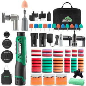 BATOCA S6 Mini Lucidatrice Batteria,12V Auto Lucidatrice per Dettagli,25mm/50mm/75mm Set Lucidatura Professionale,Cura della Vernice,Macchina per Lucidare DA&RO,1000-5000RPM&4200-21000RPM,Multiuso