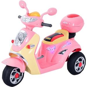 HOMCOM Moto Elettrica per Bambini Batteria 6V, Velocità 3km/h, Motorino Elettrica per Bambini 3-5 Anni con Luci e Musica, 108x51x75 cm, Rosa